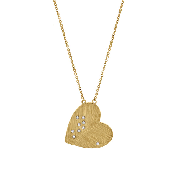 LuvMyJewelry Aether Scattered Diamond Studded Heart Disc Pendant In 14K Yellow Gold