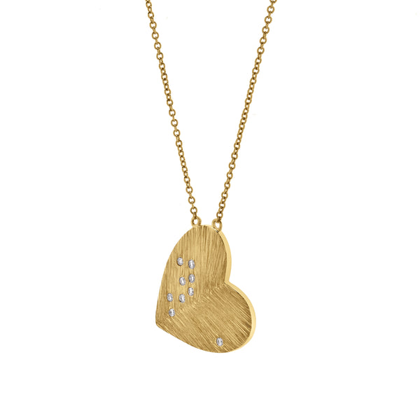 LuvMyJewelry Aether Scattered Diamond Studded Heart Disc Pendant in 14K Yellow Gold