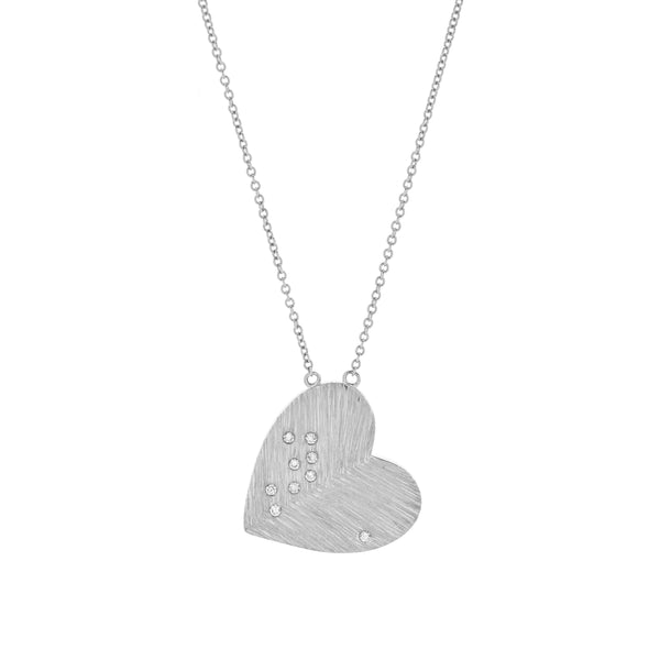 LuvMyJewelry Aether Scattered Diamond Studded Heart Disc Pendant in 14K White Gold