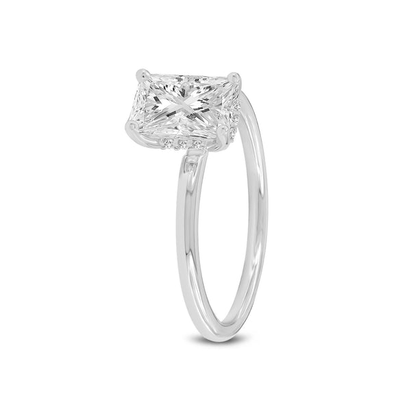 LuvMyJewelry Ahlam 14K White Gold Radiant Cut Lab Grown Diamond Hidden Halo Engagement Ring - 1.55 Ct