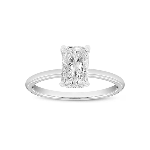 LuvMyJewelry Ahlam 14K White Gold Radiant Cut Lab Grown Diamond Hidden Halo Engagement Ring - 1.55 Ct