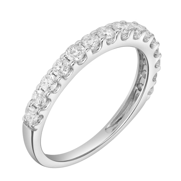LuvMyJewelry Aimee 14K White Gold Round Diamond Studded Half Eternity Band Ring - 0.75 Ct