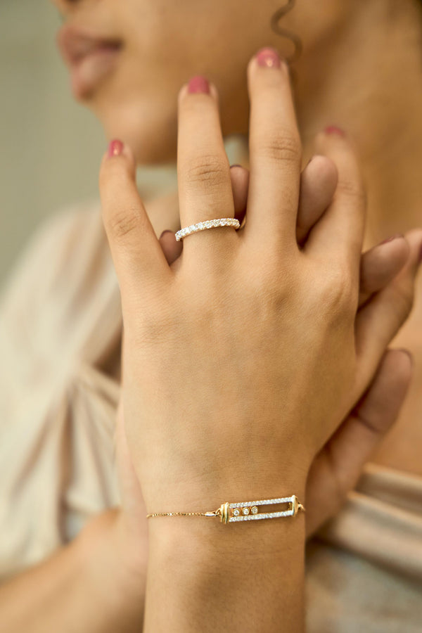 LuvMyJewelry Aimee 14K Yellow Gold Round Diamond Studded Half Eternity Band Ring - 0.75 Ct