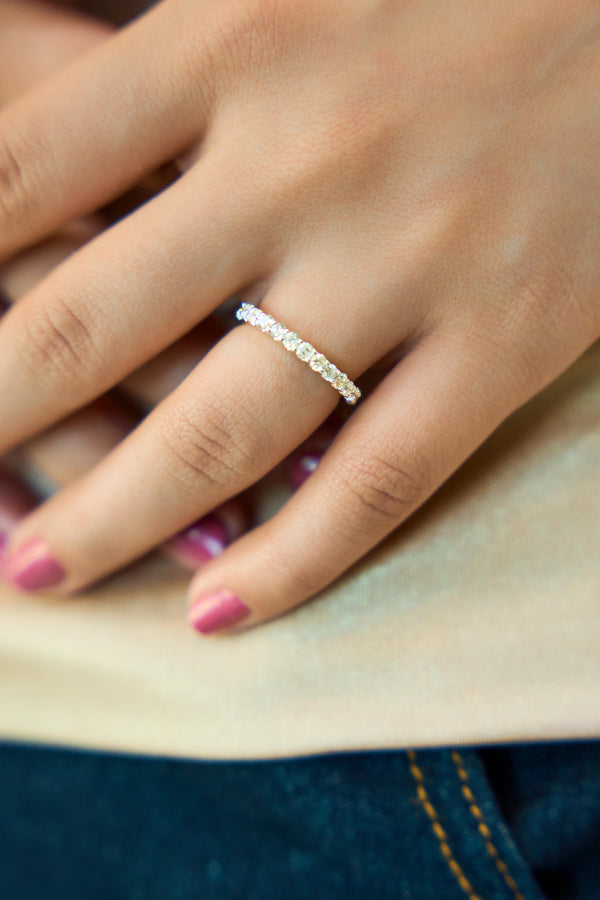 LuvMyJewelry Aimee 14K Yellow Gold Round Diamond Studded Half Eternity Band Ring - 0.75 Ct