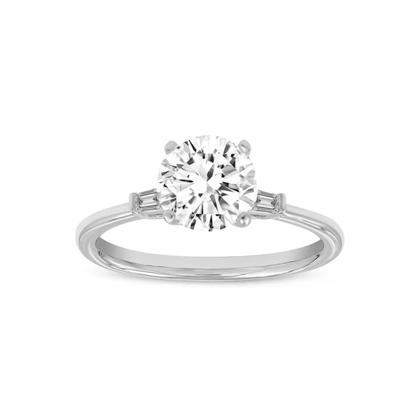 LuvMyJewelry Alina 14K White Gold Round Cut Lab Grown Diamond 3 Stone Engagement Ring - 1.4 cts