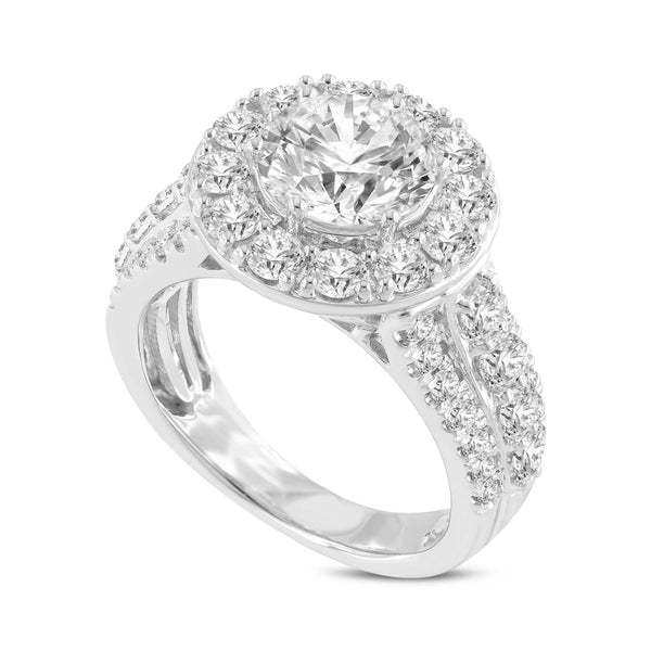 LuvMyJewelry Aline 14K White Gold Round Cut Lab Grown Diamond Halo Engagement Ring - 3.85 Ct