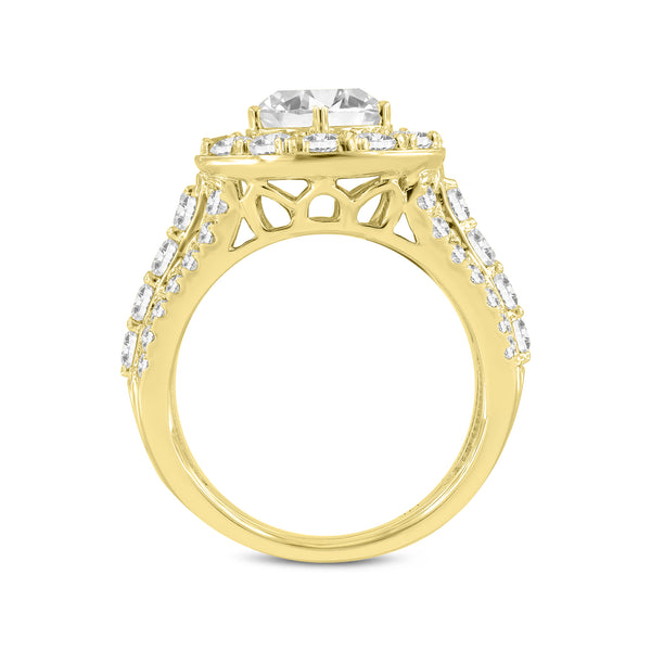 LuvMyJewelry Aline 14K Yellow Gold Round Cut Lab Grown Round Diamond Halo Engagement Ring - 3.85 Ct