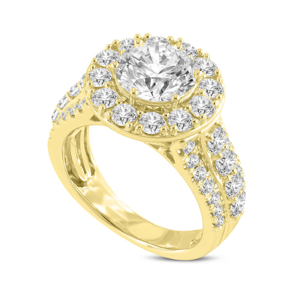 LuvMyJewelry Aline 14K Yellow Gold Round Cut Lab Grown Round Diamond Halo Engagement Ring - 3.85 Ct