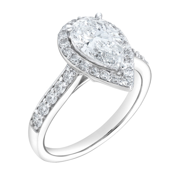 LuvMyJewelry Amani 14K White Gold Pear Lab Grown Diamond Halo Engagement Ring - 2.45 Ct