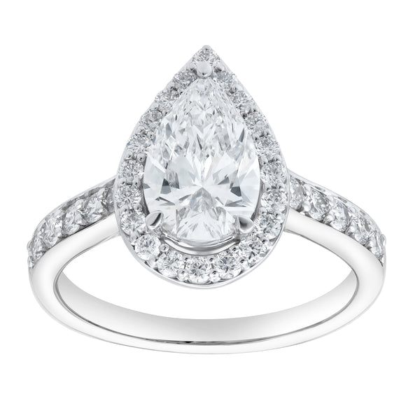 LuvMyJewelry Amani 14K White Gold Pear Lab Grown Diamond Halo Engagement Ring - 2.45 Ct