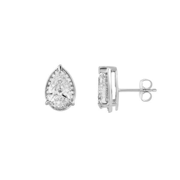 LuvMyJewelry Amaya 14K White Gold Lab Grown Diamond Pear Halo Studs – 2.3 ct