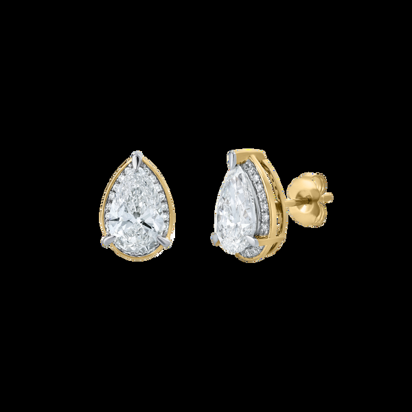 LuvMyJewelry Amaya 14K Yellow Gold Lab Grown Diamond Pear Halo Studs – 2.3 Ct