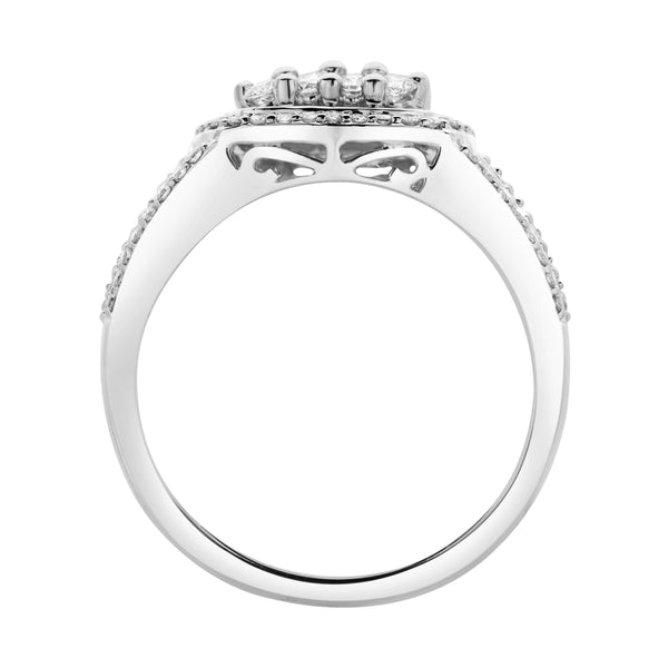 LuvMyJewelry Amelia 14K White Gold Round Diamond Studded Signet Ring - 1.02