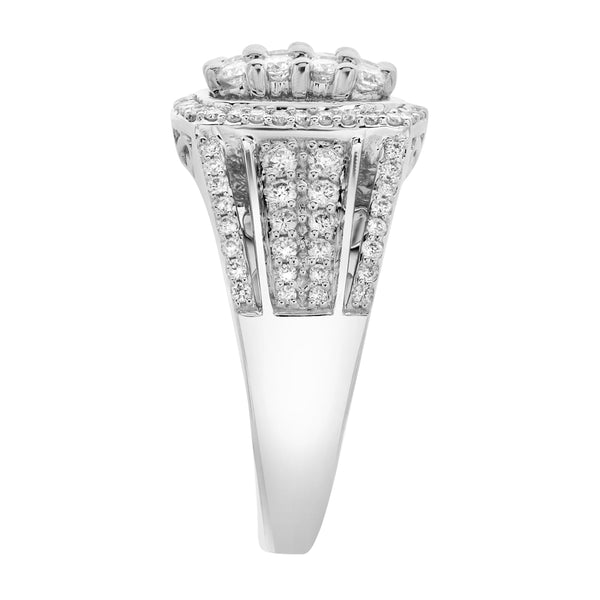 LuvMyJewelry Amelia 14K White Gold Round Diamond Studded Signet Ring - 1.02