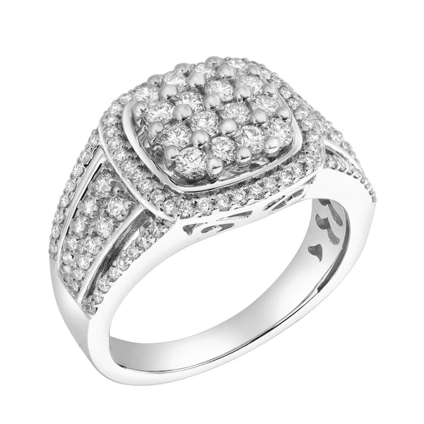 LuvMyJewelry Amelia 14K White Gold Round Diamond Studded Signet Ring - 1.02