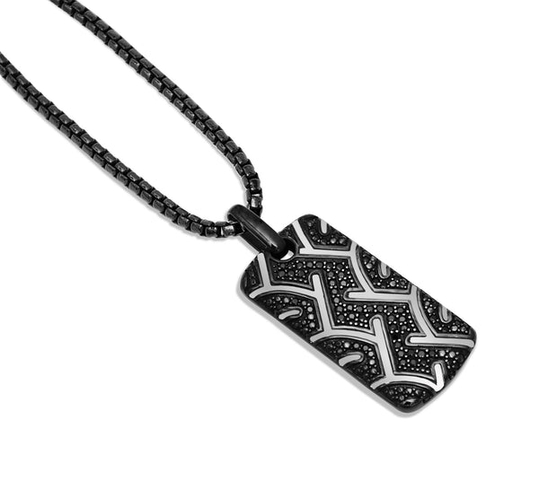 LuvMyJewelry American Muscle Black Rhodium Plated Sterling Silver Tire Tread Black Diamond Tag