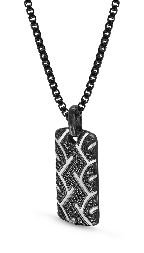 LuvMyJewelry American Muscle Black Rhodium Plated Sterling Silver Tire Tread Black Diamond Tag
