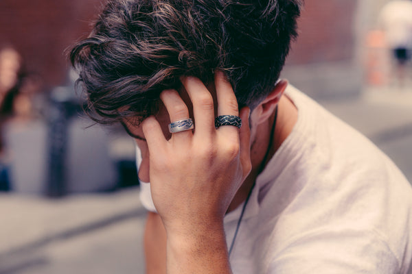 LuvMyJewelry American Muscle Black Rhodium Plated Sterling Silver Tire Tread Black Diamond Band Ring