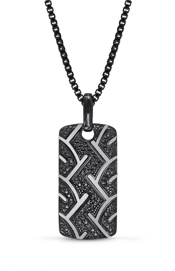 LuvMyJewelry American Muscle Black Rhodium Plated Sterling Silver Tire Tread Black Diamond Tag