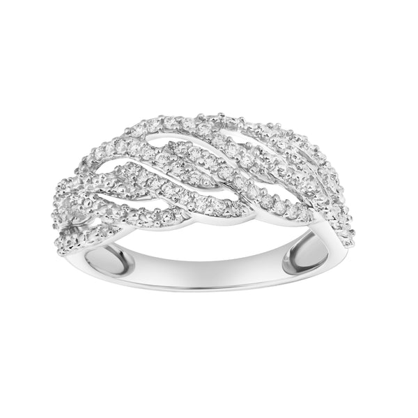 LuvMyJewelry Amika 14K White Gold Round Diamond Studded Woven Band Ring - 0.2cts