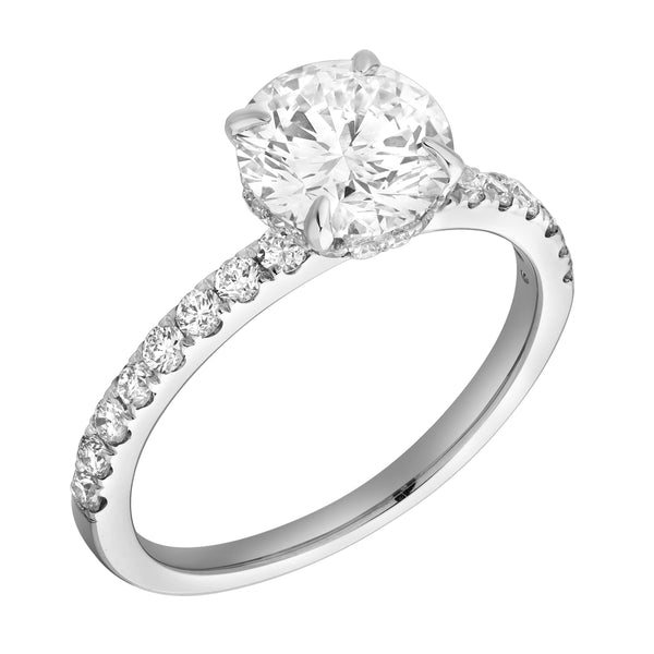 LuvMyJewelry Amore 14K White Gold Round Cut Lab Grown Diamond Hidden Halo Engagement Ring - 1.95 Ct
