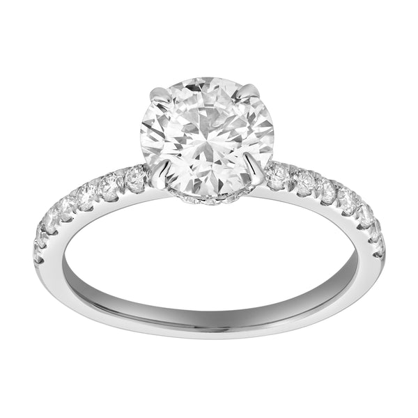 LuvMyJewelry Amore 14K White Gold Round Cut Lab Grown Diamond Hidden Halo Engagement Ring - 1.95 Ct