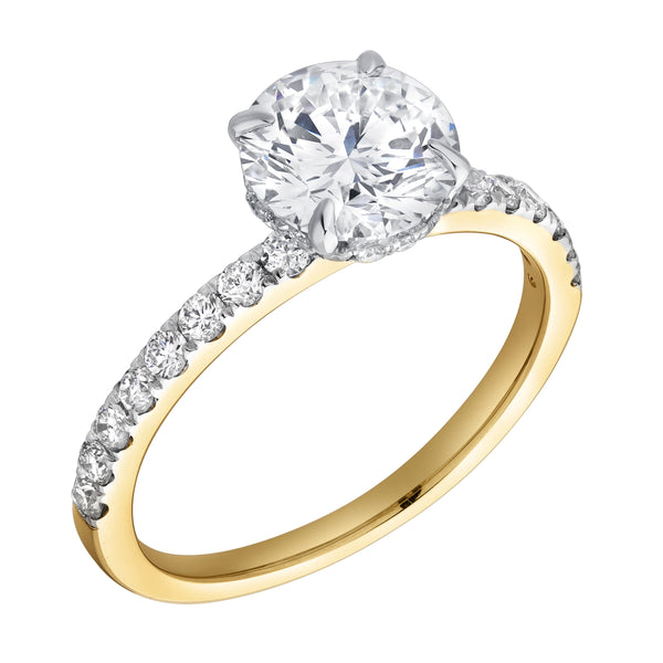 LuvMyJewelry Amore 14K Yellow Gold Round Cut Lab Grown Diamond Hidden Halo Engagement Ring - 1.95 Ct