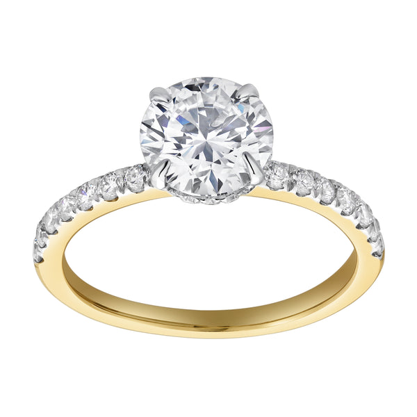 LuvMyJewelry Amore 14K Yellow Gold Round Cut Lab Grown Diamond Hidden Halo Engagement Ring - 1.95 Ct