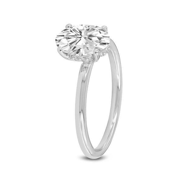 LuvMyJewelry Anastasia 14K White Gold Oval Cut Solitaire Hidden Halo Ring - 1.55 Ct