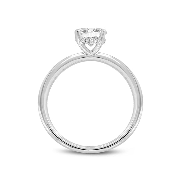 LuvMyJewelry Anastasia 14K White Gold Oval Cut Solitaire Hidden Halo Ring - 1.55 Ct