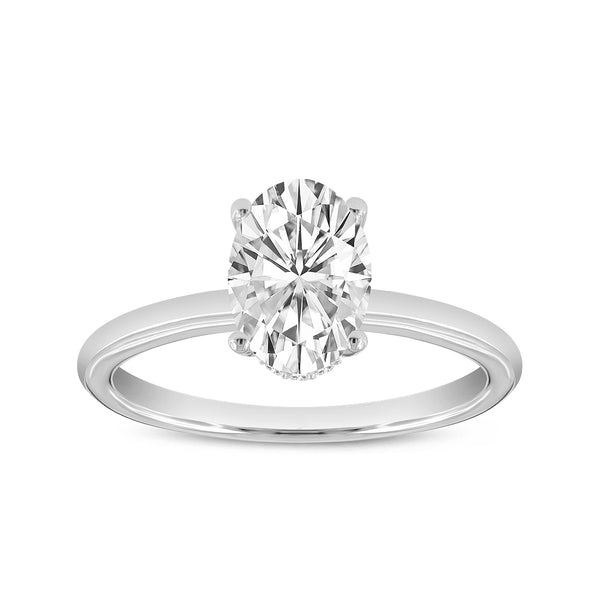LuvMyJewelry Anastasia 14K White Gold Oval Cut Solitaire Hidden Halo Ring - 1.55 Ct