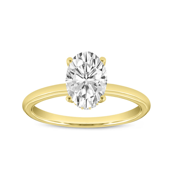 LuvMyJewelry Anastasia 14K Yellow Gold Oval Cut Solitaire Hidden Halo Ring - 1.55 Ct