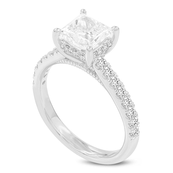 LuvMyJewelry Aneliya 14K White Gold Princess Cut Lab Grown Diamond Hidden Halo Engagement Ring - 1.95 Ct