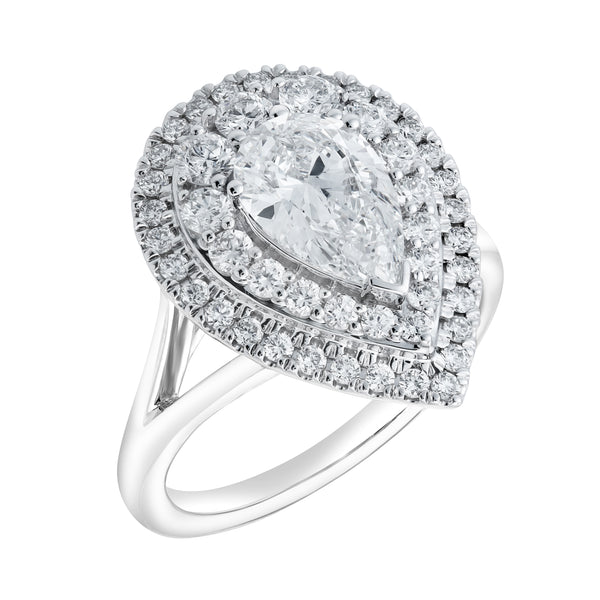 LuvMyJewelry Anisa 14K White Gold Pear Lab Grown Diamond Halo Engagement Ring - 2.5 Ct
