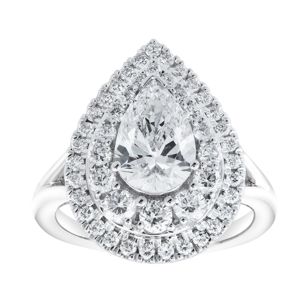 LuvMyJewelry Anisa 14K White Gold Pear Lab Grown Diamond Halo Engagement Ring - 2.5 Ct