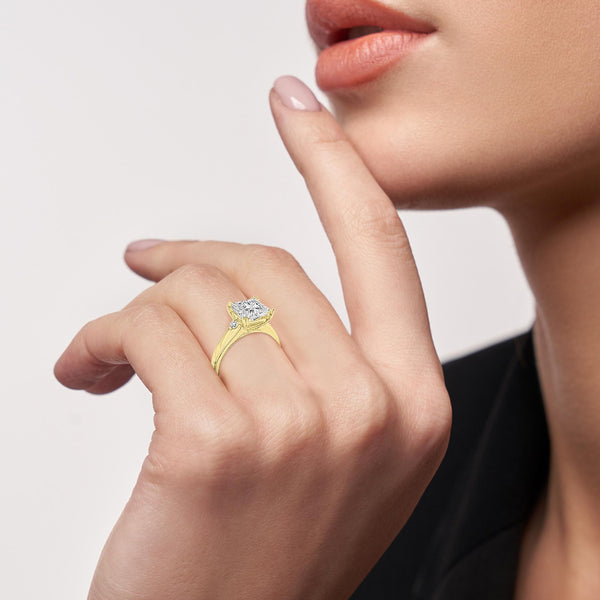 LuvMyJewelry Antoaneta 14K Yellow Gold Princess Cut Lab Grown Diamond Engagement Ring - 3 Ct