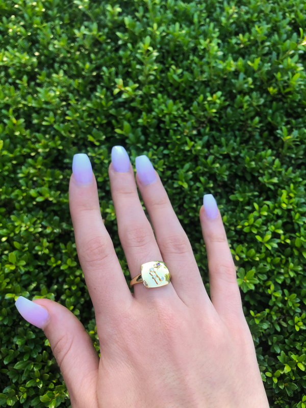 LuvMyJewelry Aquarius Water-Bearer Amethyst & Diamond Constellation Signet Ring In 14K Yellow Gold