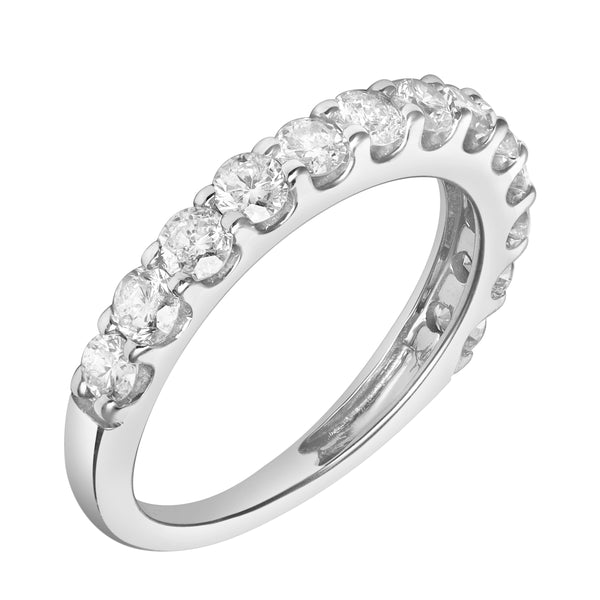 LuvMyJewelry Aria 14K White Gold Round Diamond Studded Half Eternity Band Ring - 1 Ct