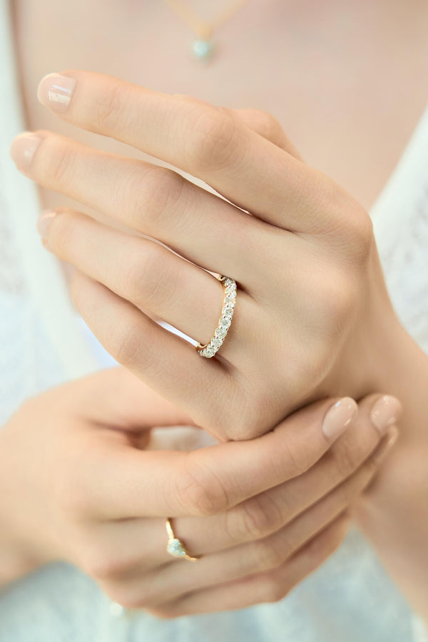 LuvMyJewelry Aria 14K Yellow Gold Round Diamond Studded Half Eternity Band Ring - 1 Ct