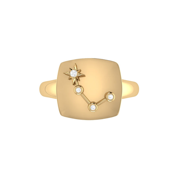 LuvMyJewelry Aries Ram Diamond Constellation Signet Ring In 14K Yellow Gold
