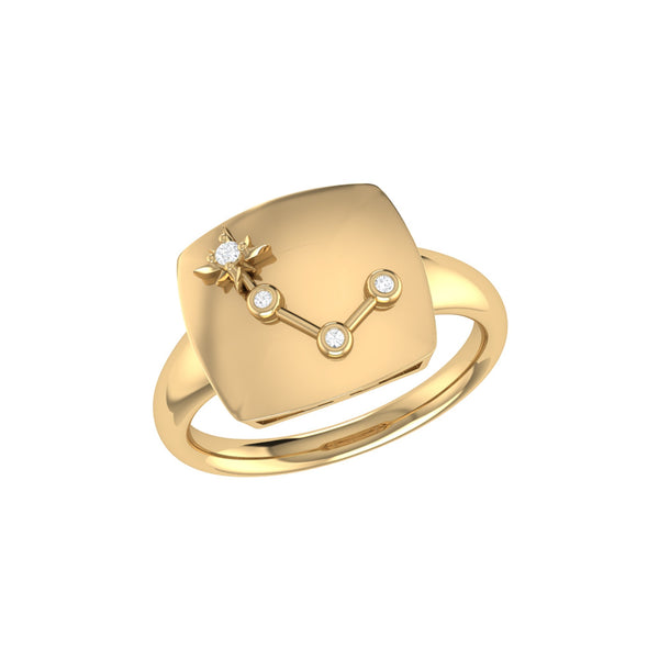 LuvMyJewelry Aries Ram Diamond Constellation Signet Ring in 14K Yellow Gold