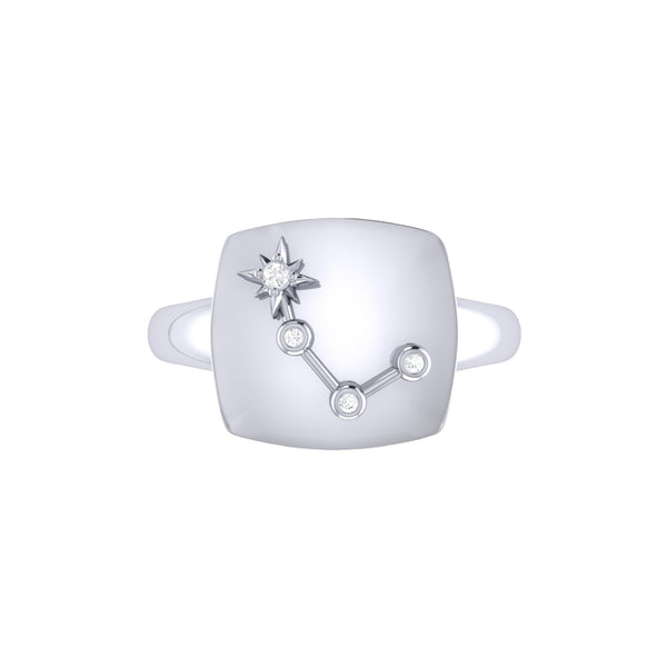 LuvMyJewelry Aries Ram Diamond Constellation Signet Ring In 14K White Gold
