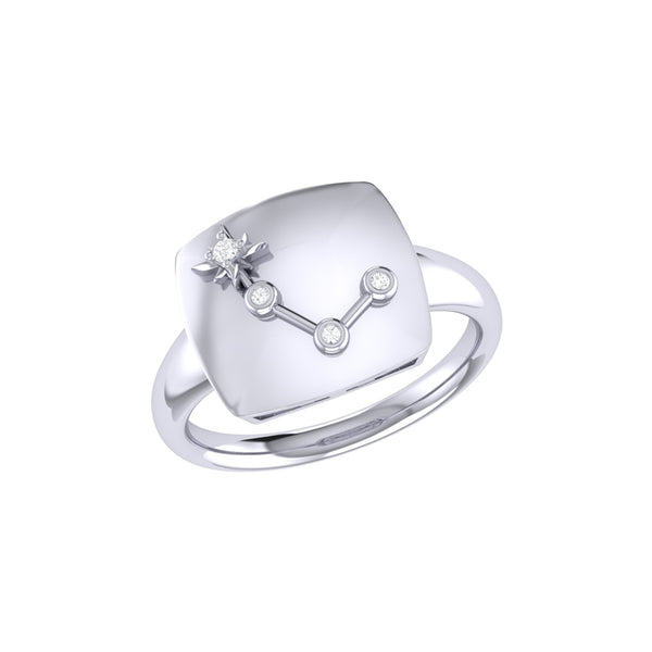 LuvMyJewelry Aries Ram Diamond Constellation Signet Ring in 14K White Gold