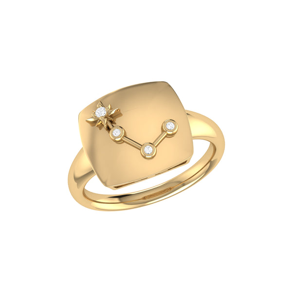 LuvMyJewelry Aries Ram Diamond Constellation Signet Ring in 14K Yellow Gold Vermeil on Sterling Silver