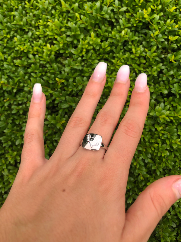 LuvMyJewelry Aries Ram Diamond Constellation Signet Ring In Sterling Silver