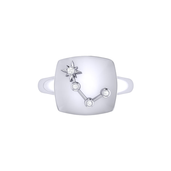 LuvMyJewelry Aries Ram Diamond Constellation Signet Ring In Sterling Silver