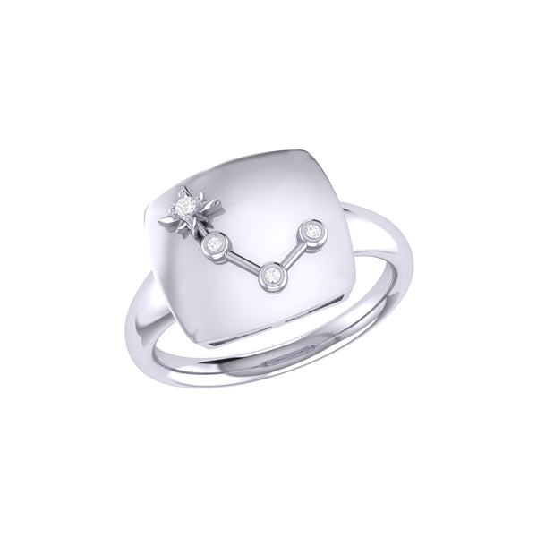 LuvMyJewelry Aries Ram Diamond Constellation Signet Ring in Sterling Silver