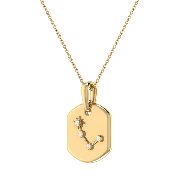 LuvMyJewelry Aries Ram Diamond Constellation Tag Pendant Necklace In 14K Yellow Gold Vermeil On Sterling Silver