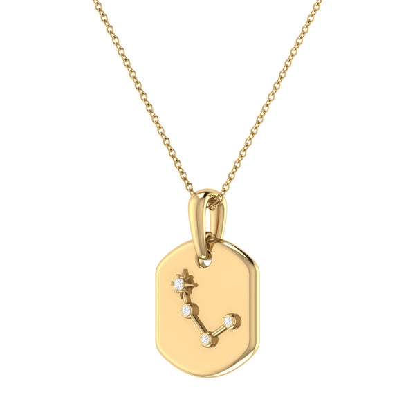 LuvMyJewelry Aries Ram Diamond Constellation Tag Pendant Necklace In 14K Yellow Gold