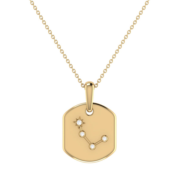 LuvMyJewelry Aries Ram Diamond Constellation Tag Pendant Necklace in 14K Yellow Gold